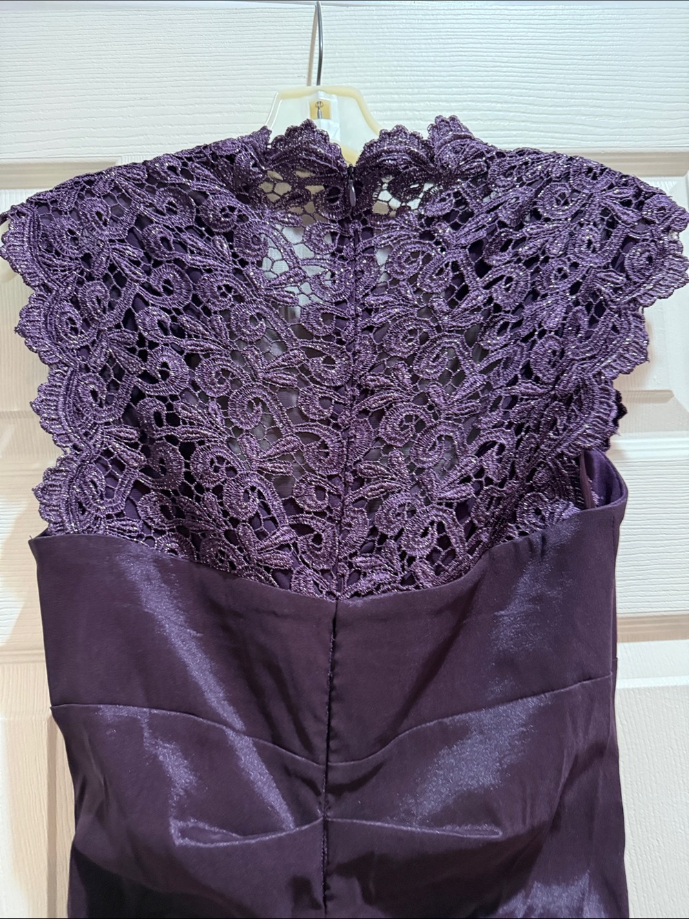 Xscape Deep Purple Lace-Cap Sleeve Mermaid Gown - Picture 3 of 5